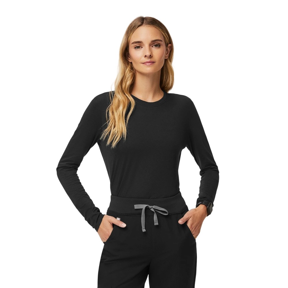 FIGS Super Soft Long Sleeve Underscrub Top Black Pima Cotton Modal SMALL